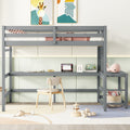 Full Size High Loft Bed With Built In Desk, Ladder Platform, Ladders, Guardrails ,Grey Full Grey Bedroom American Design Pine