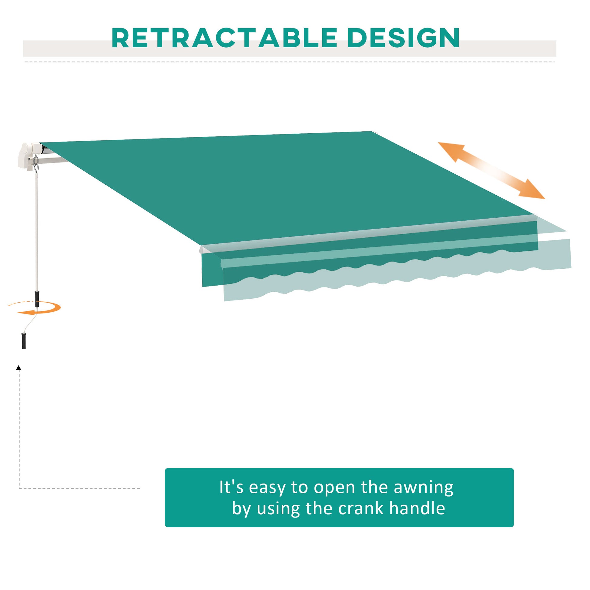 Outsunny 13' X 8' Retractable Awning, Patio Awnings, Sunshade Shelter W Manual Crank Handle, Uv & Water Resistant Fabric And Aluminum Frame For Deck, Balcony, Yard, Green Green Aluminum