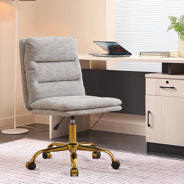 Yts Armless Office Chairs With Wheels And Fabric Cushions, Adjustable Vanity Chairs For Home Use, Open Workstations, Conference Halls, Welcome Areas, And Even Home Offices Grey Linen