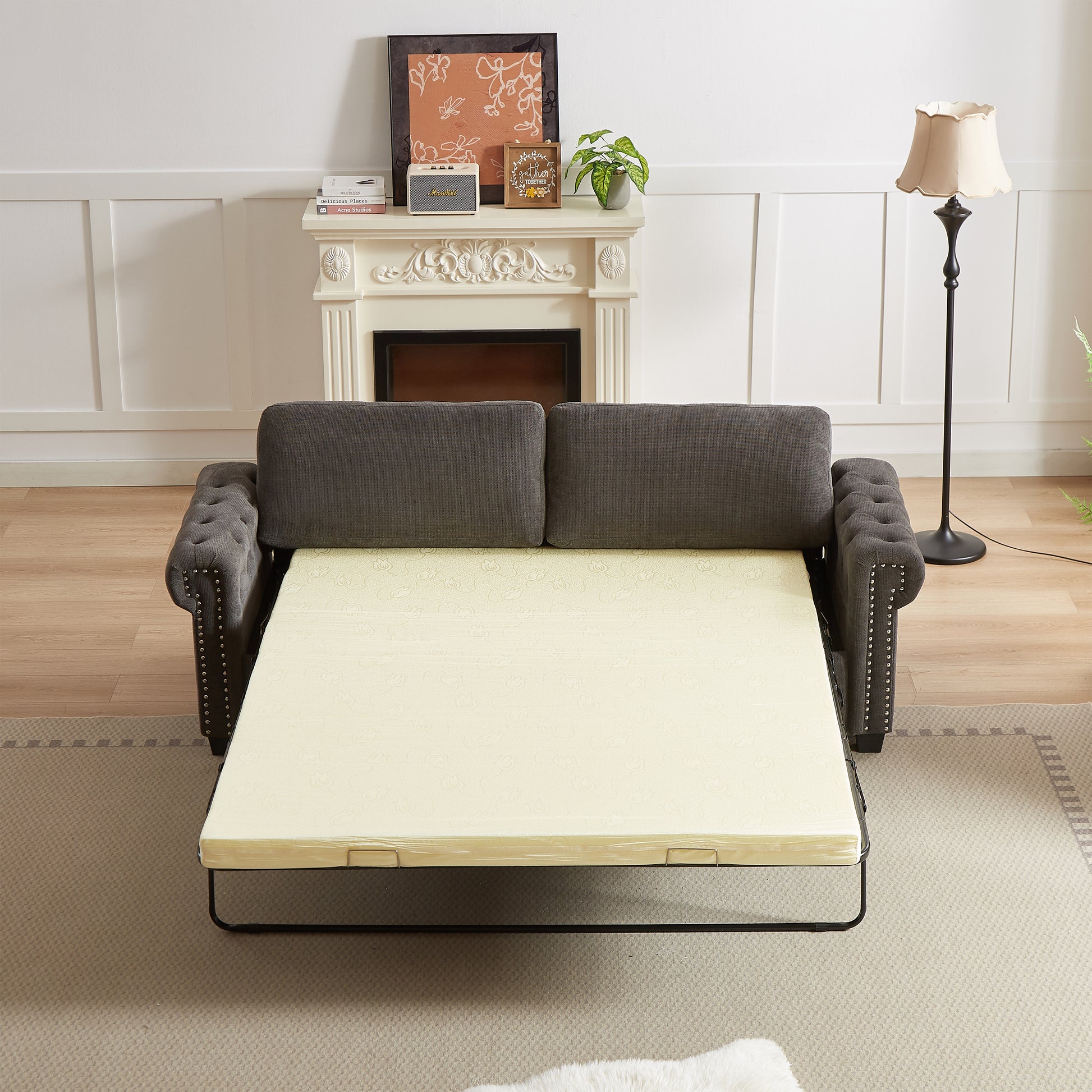 Fx 83.8" Convertible Sleeper Sofa Bed, 2 In 1 Pullout Sofa Bed, Polyester Sleeper Sofa Bed With Folding Mattress, Living Room Pullout Sofa Bed, Apartment Small Space Sofa Sleeper Gray Polyester Foam Fabric 3 Seat