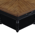2 Tier Retro Hexagon Living Room Solid Wood Coffee Table With Shelf & Drawer, 36'' Mid Century Center Coffee Table For Living Room, Office. Black And Cherry Top Black Pine