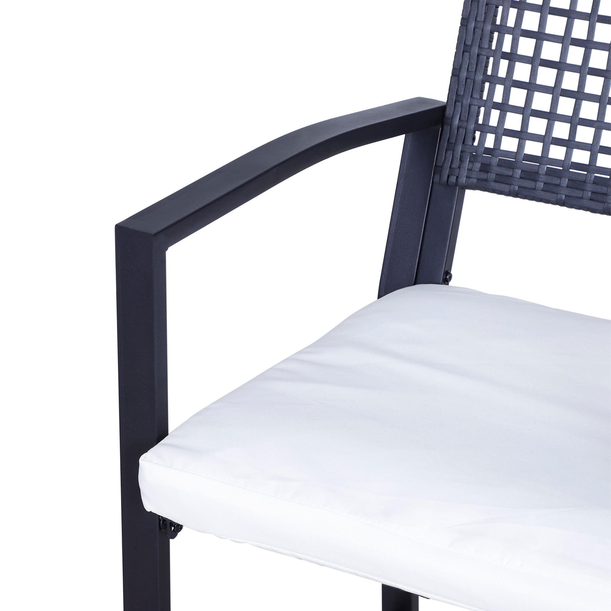 Outsunny 3Pcs Patio Bar Set With Soft Cushion, Rattan Wicker Outdoor Furniture Set For Backyards, Lawn, Deck, Poolside Black Steel