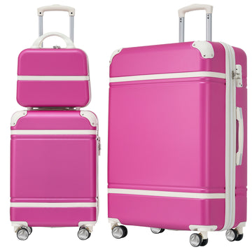 Hardshell Luggage Sets 3 Pieces 20" 28" Luggages And Cosmetic Case Spinner Suitcase With Tsa Lock Lightweight Pink Abs