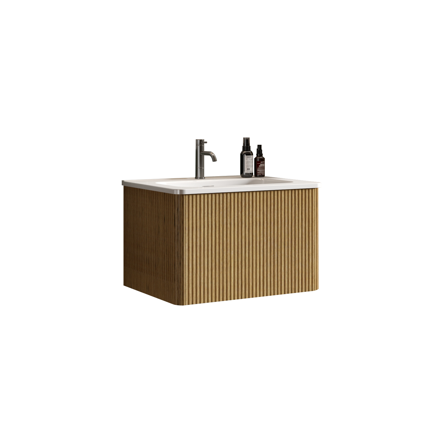 U055 Etna24W 306 Etna 24" Striped Natural Oak Bathroom Vanity With White Ceramic Sink, Wall Mounted Floating Bathroom Vanity For Modern Bathroom, Pre Assembled White Oak Bathroom Modern Melamine