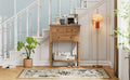 Narrow Console Table, Slim Sofa Table With Three Storage Drawers And Bottom Shelf Natural Natural Solid Wood Mdf