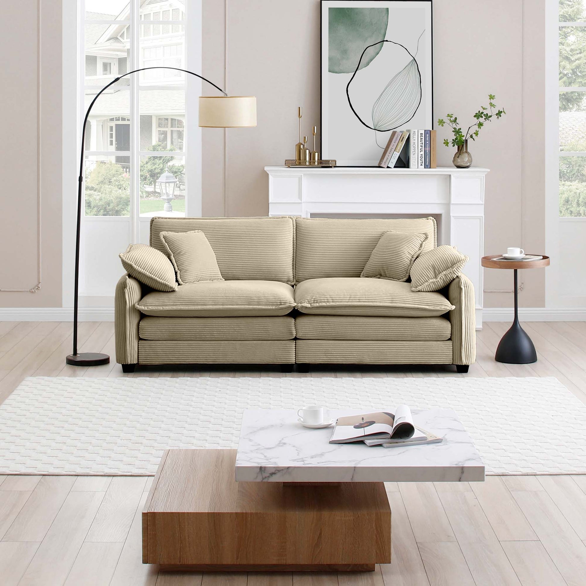 Warm And Cozy Living Room Sofa With 4 Pillows Upholstered Large Deep Seat 2 Seater Sofa For Living Room,Tan Corduroy Tan Corduroy 2 Seat