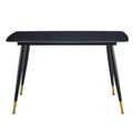 Table And Chair Set. Large Modern Rectangular Table With Black Textured Top And Black Metal Legs. Soft And Comfortable Pu Seats, Faux Leather Upholstered Seats And Sturdy Metal Legs. Grey Black Seats 4 Sintered Stone