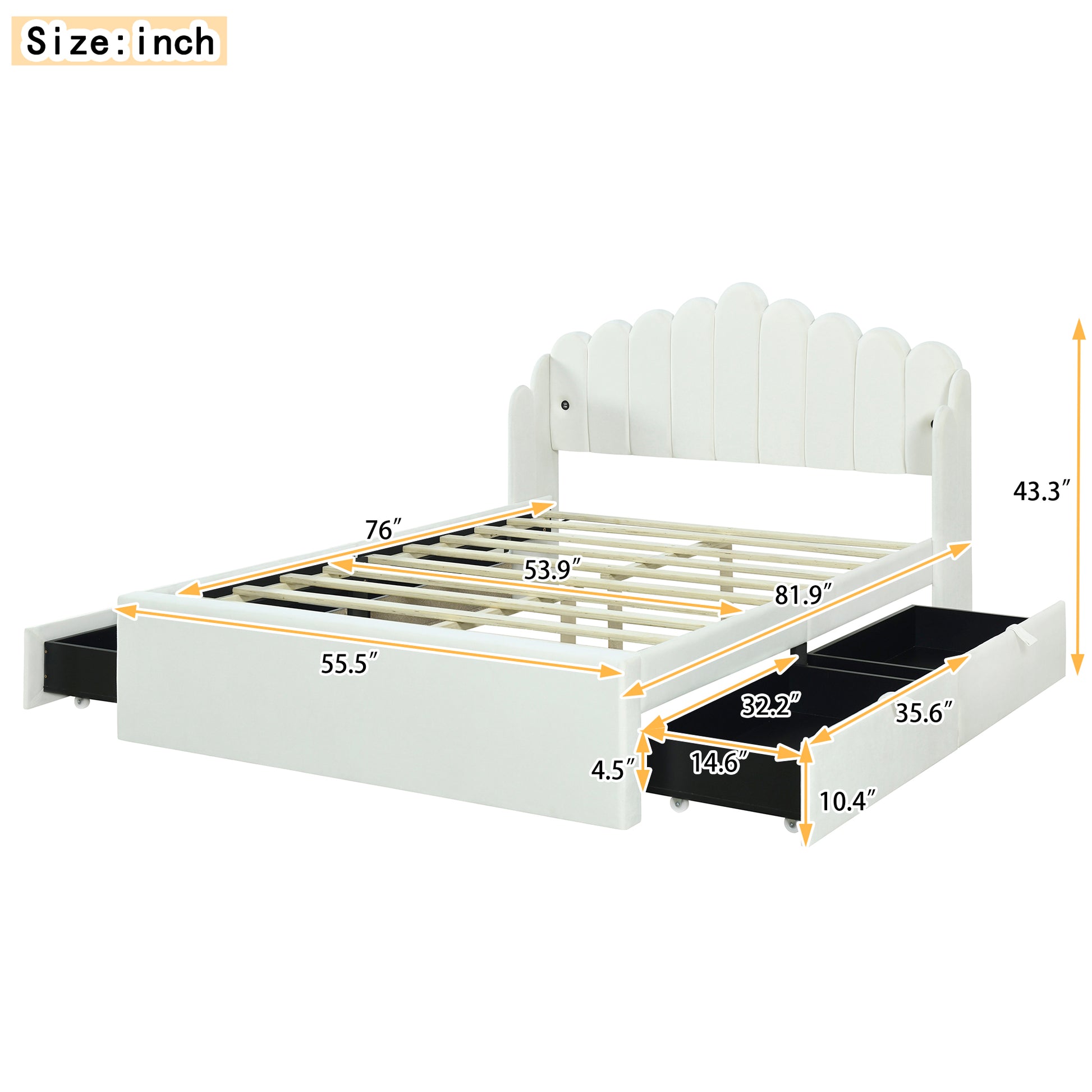 Full Size Upholstered Platform Bed With 4 Drawers And 2 Usb, Beige Box Spring Not Required Full Beige Wood Bedroom Bed Frame Polyester Upholstered