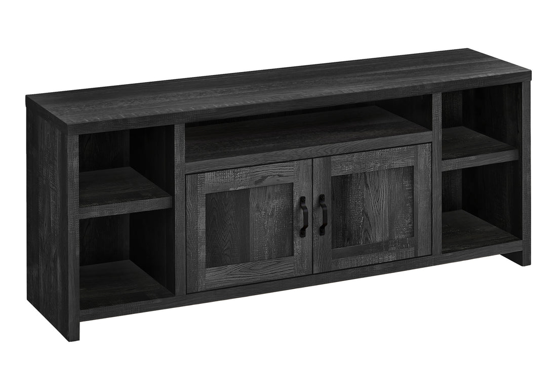 Tv Stand, 60 Inch, Console, Media Entertainment Center, Storage Cabinet, Living Room, Bedroom, Black Laminate, Transitional Black 80 89 Inches Mdf