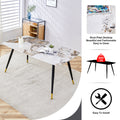 Modern Minimalist Dining Table. Imitation Marble Patterned Stone Burning Tabletop With Black Metal Legs. 62.2 