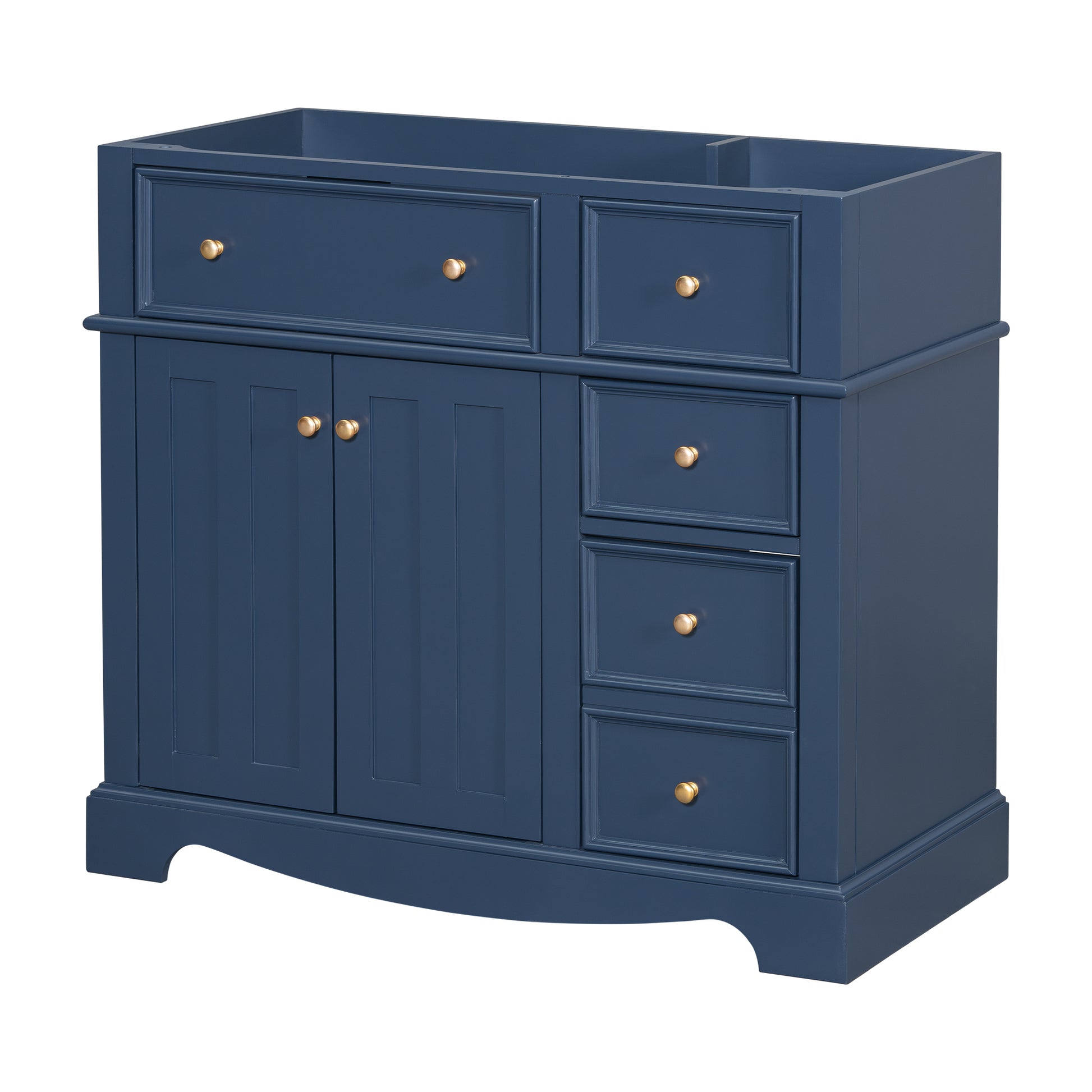 36'' Bathroom Vanity Without Basin Sink, Solid Wood Frame Bathroom Storage Cabinet, Freestanding Vanity With 3 Drawers& Adjustable Shelf Not Include Basin Sink Blue Bathroom Modern Solid Wood Mdf