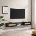 Modern Rattan Door Floating Tv Stand For Tvs Up To 80 Inches Black Black 80 89 Inches Mdf