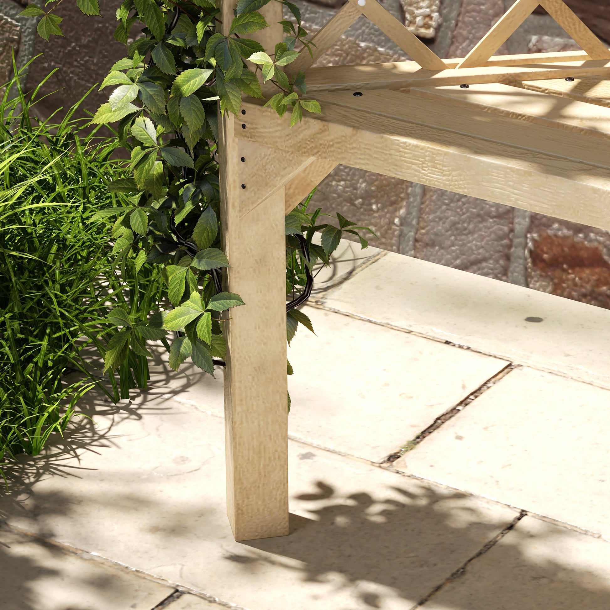 Outsunny 55" Garden Benches For Outdoors, Wooden Park Benches For Outside With Slatted Seat, Front Ponch With Screen Backrest, Climbing Vine, For Lawn, Park, Deck, Natural Natural Wood