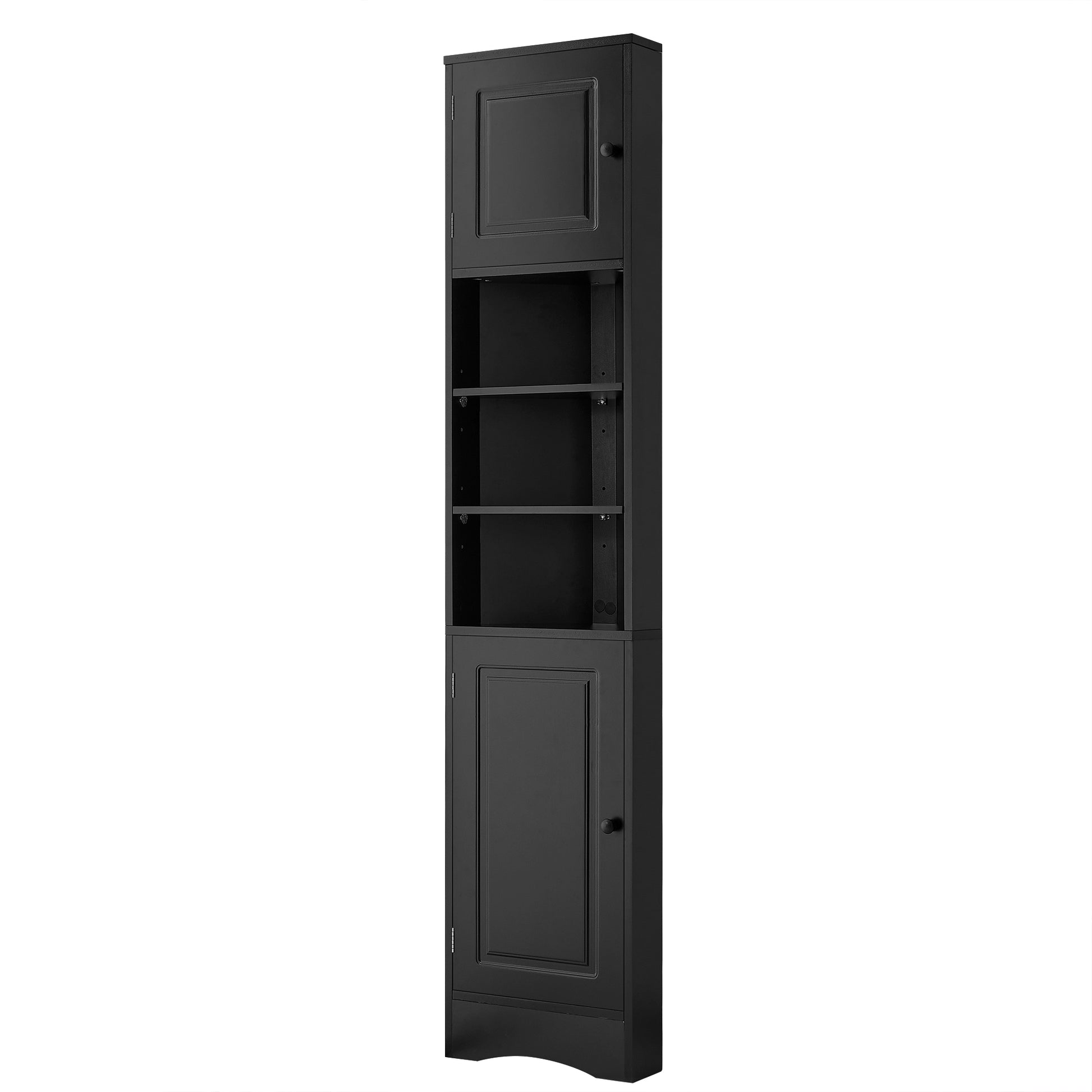 Multi Functional Corner Cabinet Tall Bathroom Storage Cabinet With Two Doors And Adjustable Shelves, Open Shelf, Black Black Mdf