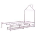 Twin Size Metal Platform Bed With Two Drawers,House Shaped Headboard Design, Pink Twin Pink Metal