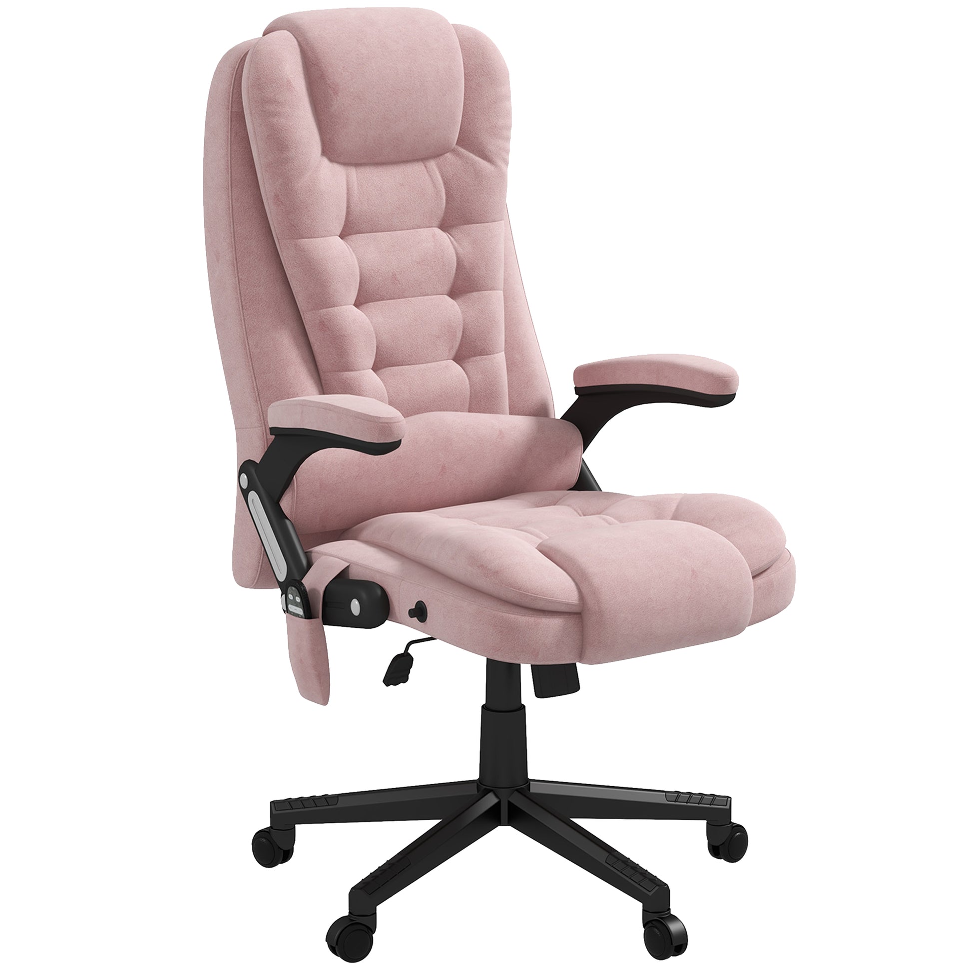Homcom 6 Point Vibrating Massage Office Chair With Heat, Velvet High Back Executive Office Chair With Reclining Backrest, Padded Armrests And Remote, Pink Pink Polyester
