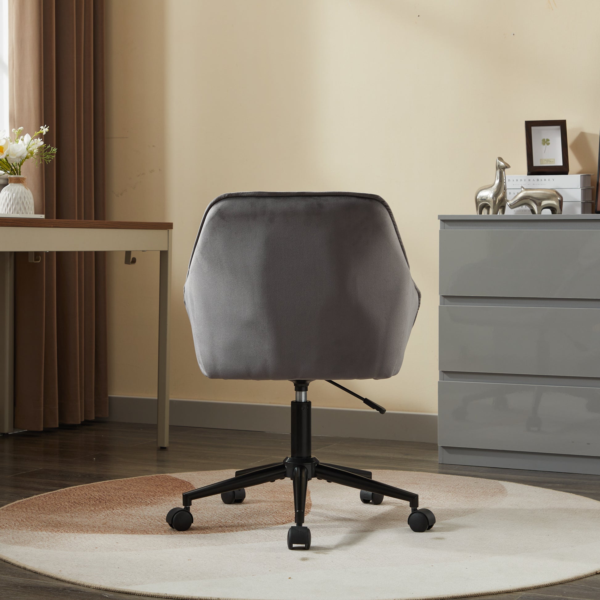 Velvet Home Office Chair, Modern Home Desk Chair With Wheelsvanity Chairs For Living Room, Bedroom,Study Room,Computer Chair Grey Fiber Foam And Polyester Fiber Pad Iron