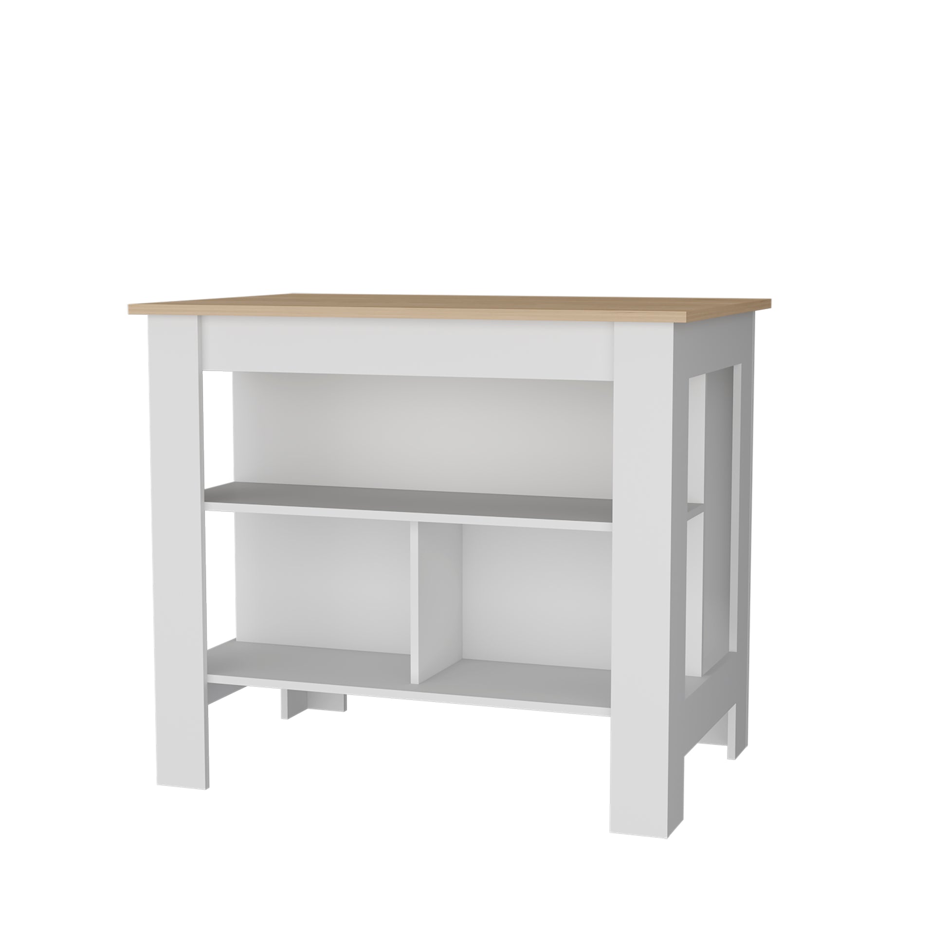 Aztec Kitchen Island In Melamine With Open Storage, Light Pine White Multi Kitchen Modern Rectangular Stationary Kitchen Islands Particle Board Melamine Medium 40 55In