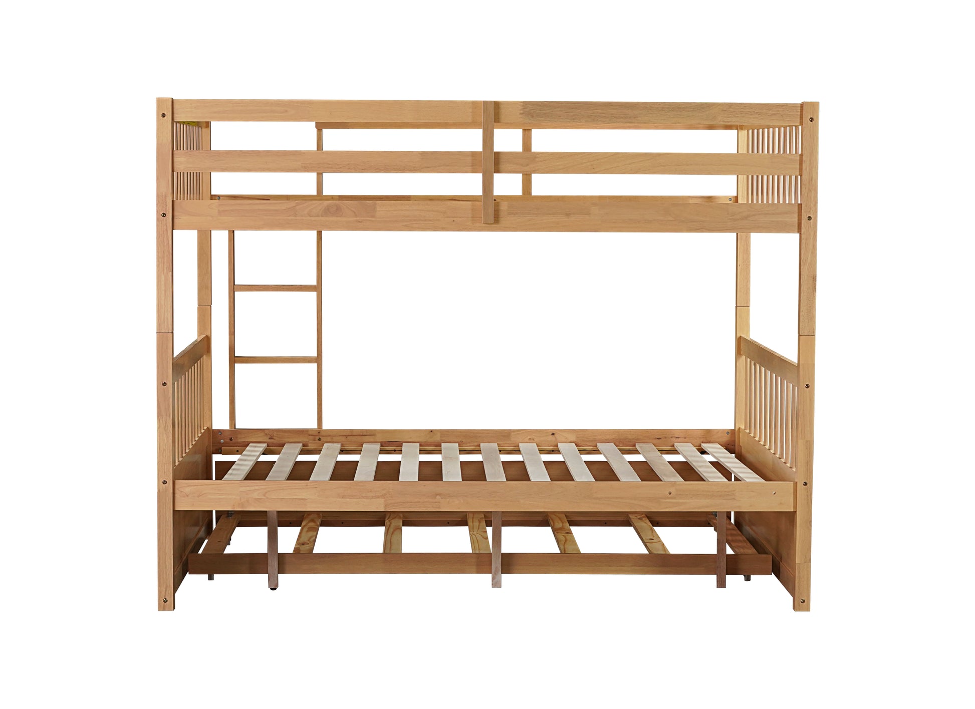 Full Over Full Rubber Wood Bunk Bed With Trundle, Ladder And Guardrails, Convertible To 2 Full Size Beds, With Twin Size Trundle,White Oak Full White Oak Bedroom American Design Bed Frame Rubber