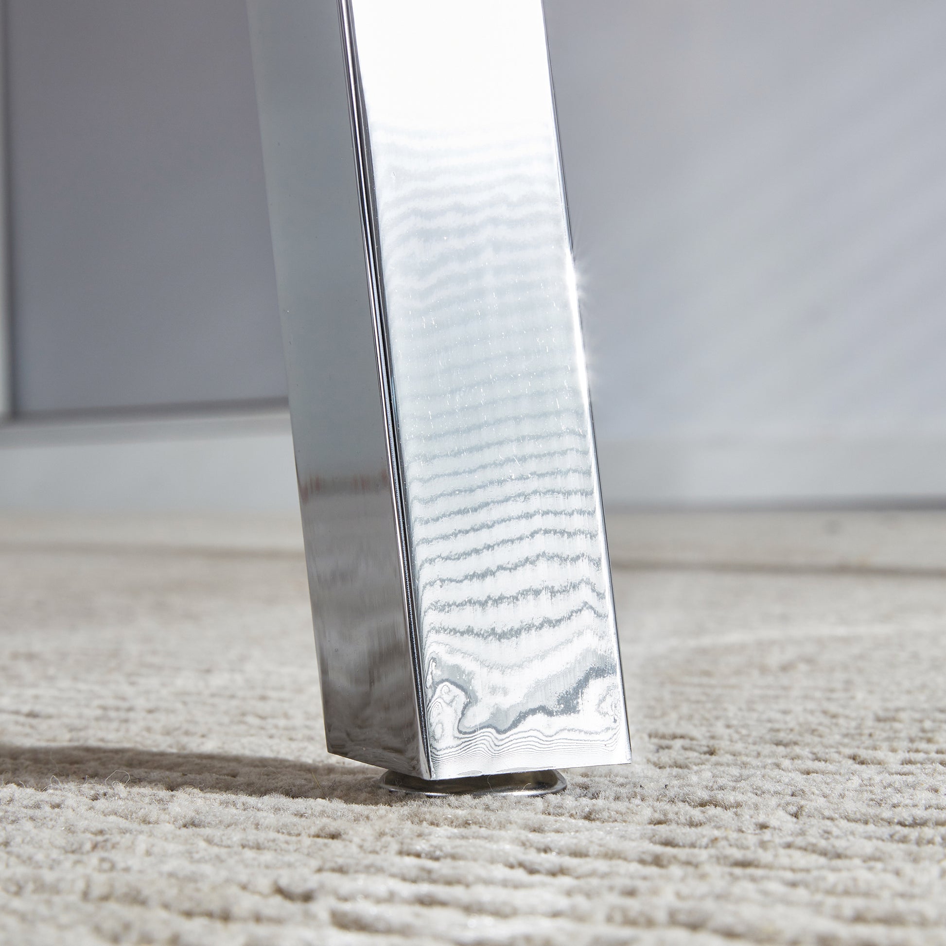 Table And Chair Set.Large Modern Rectangular Table With Brown Glass Top And Silver Metal Legs. Paired With 4 Light Gray Chairs With Checkered Armless High Back Pu Cushion And Silver Metal Legs. Light Gray,Silver Seats 4 Glass Metal