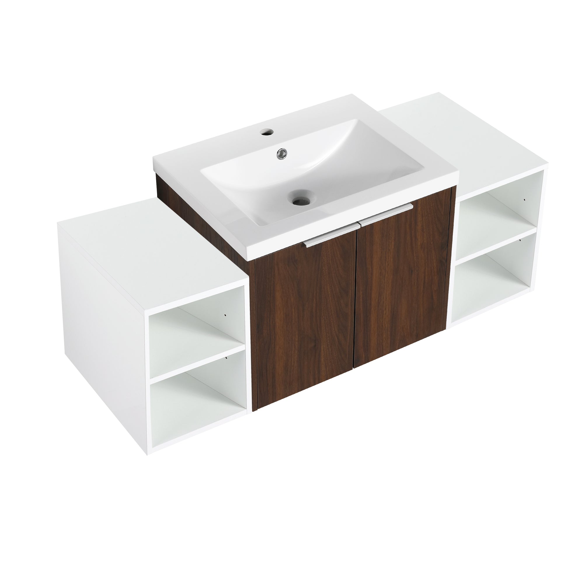 48 Inch Soft Close Doors Bathroom Vanity With Sink, Two Small Storage Shelves, 24" And 12" Combination Cabinet, Kd Packing California Walnut 2 2 Bathroom Wall Mounted Modern Plywood