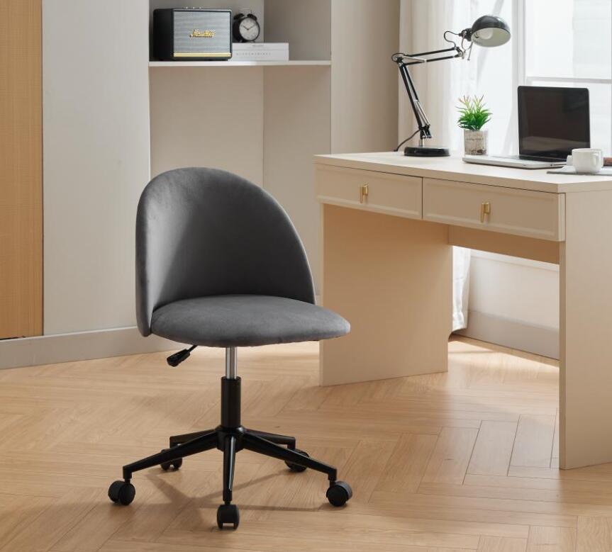 Velvet Fabric Office Chair Desk Chair, Mid Back Adjustable Swivel Computer Chair With Black Legsmodern Upholstered Desk Chair With Wheels Grey Black Foam Polyester Blend