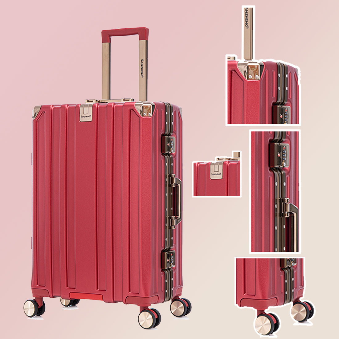 Luggage Sets Expandable Aluminum 20 24 28 Inch Three Model Set, Stylish Suitcase With Aluminum Frame Password Lock, Suitable For Travel Suitcases And Suitcases Red Contemporary Aluminum