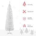 Homcom 7' Artificial Pencil Christmas Tree, Slim Xmas Tree With 499 Realistic Branch Tips And Plastic Stand, White White Polyvinyl Chloride