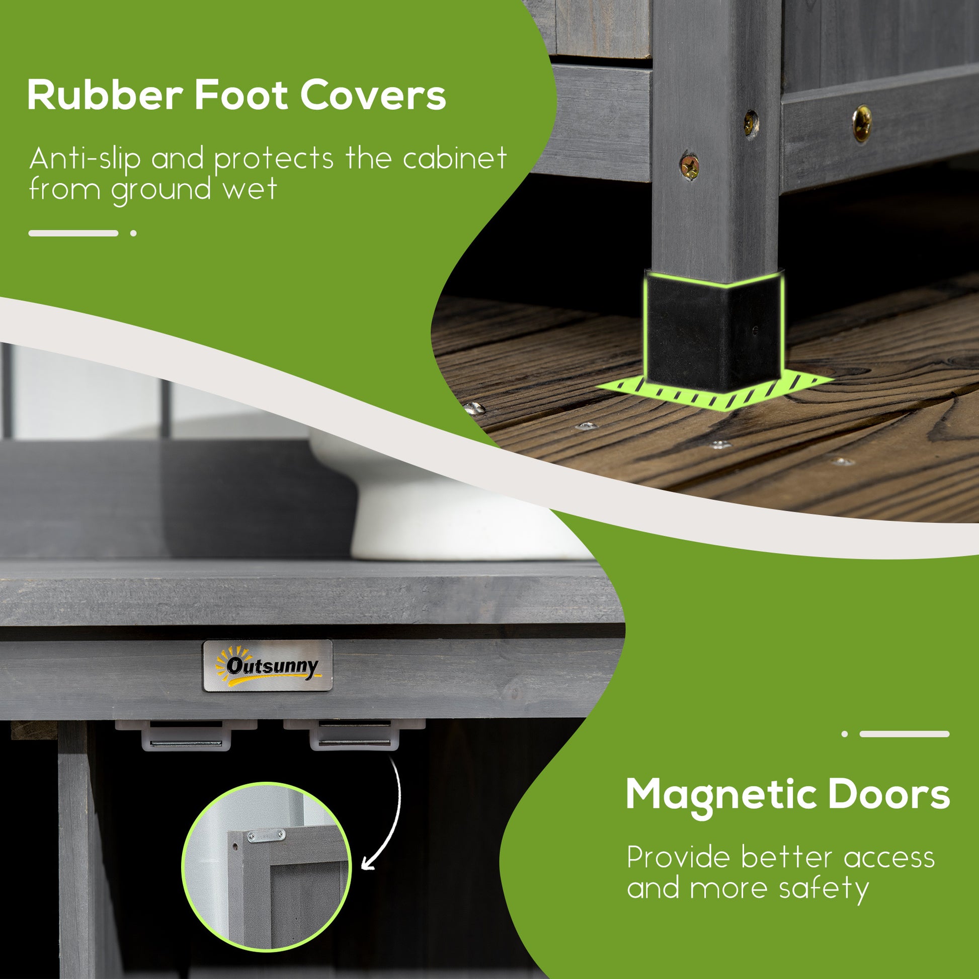 Outsunny Potting Bench Table, Outdoor Storage Cabinet, Multi Function Gardening Bench, Wooden Planting Workstation With Magnetic Doors, For Yard Tools Or Pool Accessories, Gray Dark Grey Wood