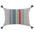14 X 20 Modern Throw Pillow, Digitally Printed, Stripes, Tassels, Blue, Red Multicolor Linen