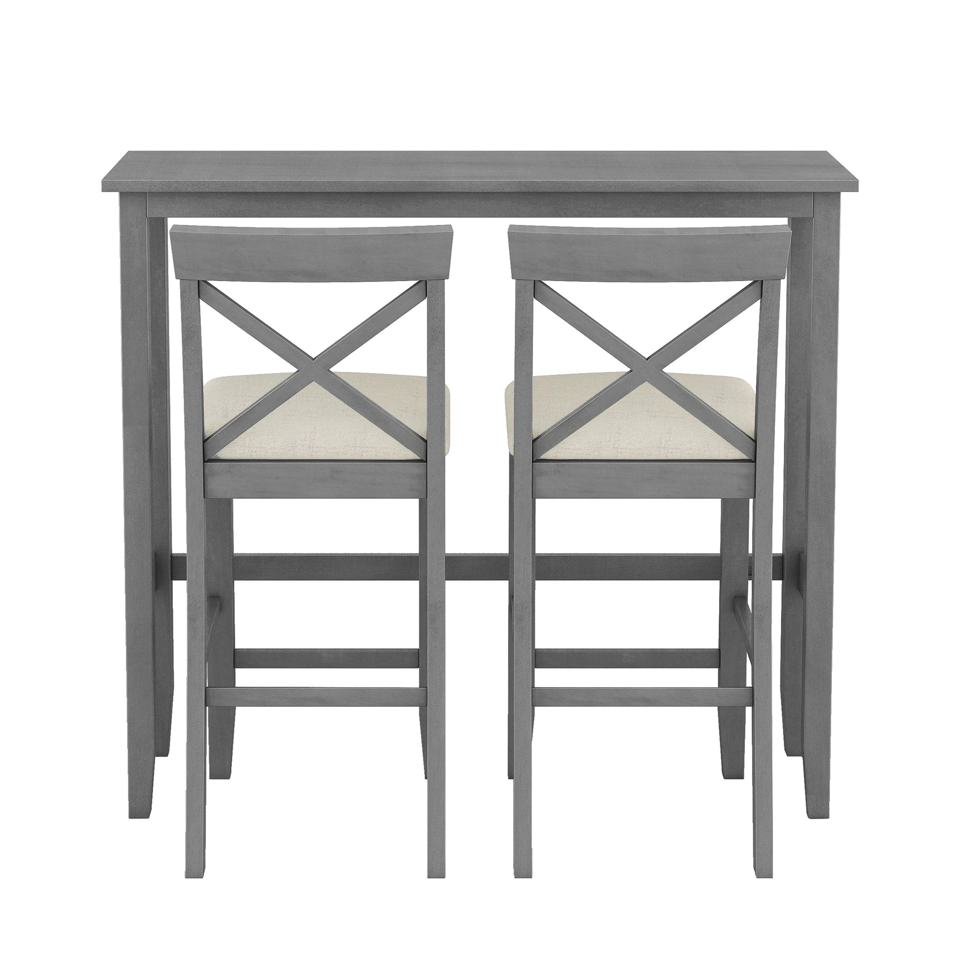 Farmhouse 48"Rectangular Wood Bar Height Dining Set Kitchen Breakfast Nook With 2 Chairs For Small Places,Gray Gray Wood Dining Room Solid Wood Acacia Rectangular Dining Table With Chair Upholstered Chair Wood Gray Solid Back Seats 2 48 Inches Farmhouse