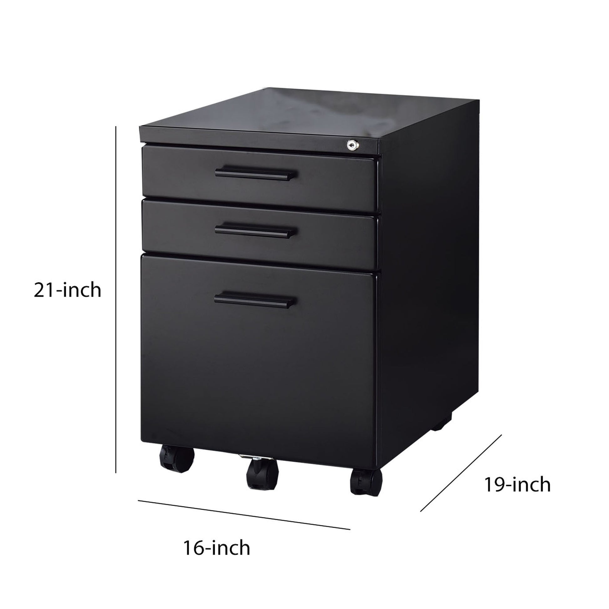 Contemporary Style File Cabinet With Lock System And Caster Support, Black Black Metal