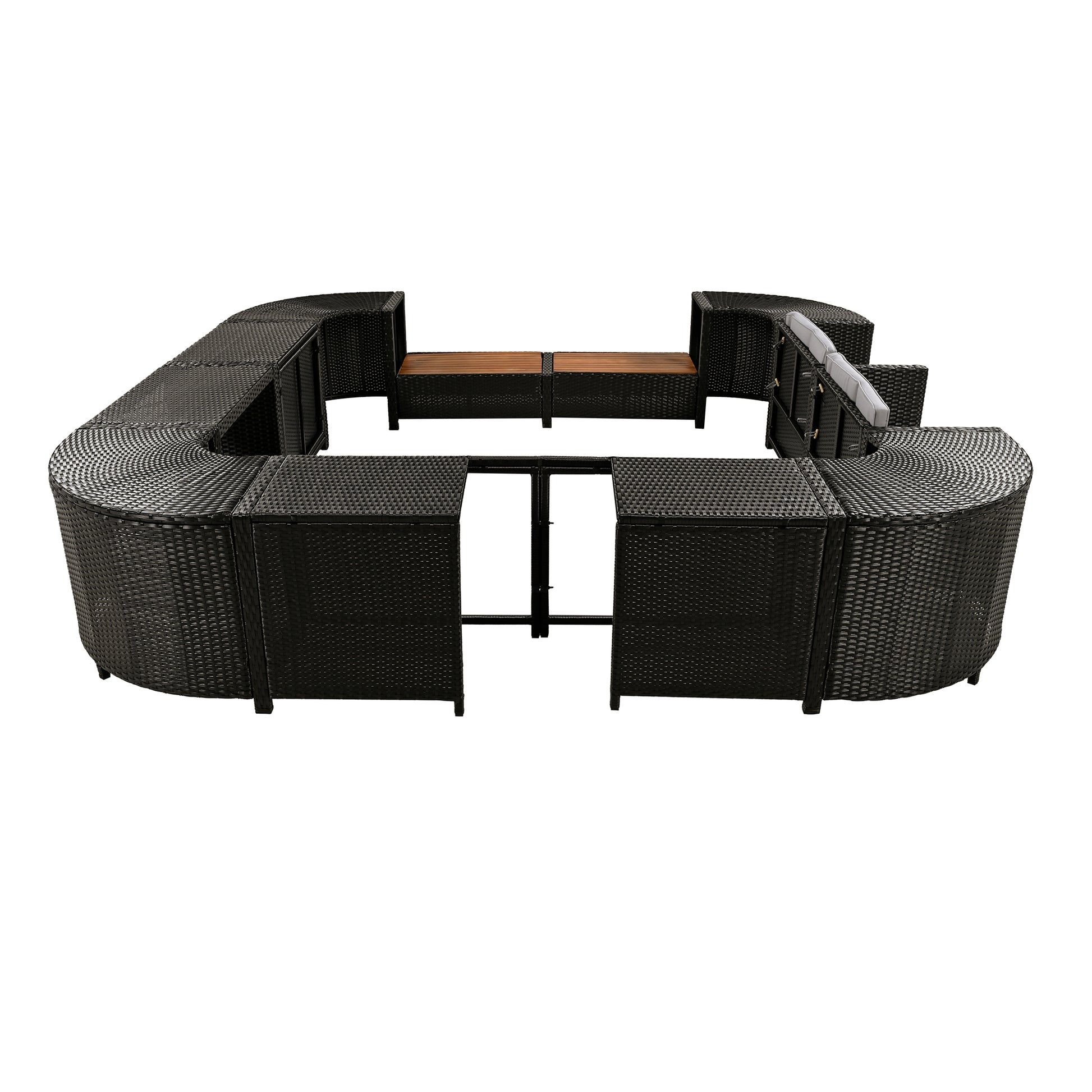 Spa Surround Spa Frame Quadrilateral Outdoor Rattan Sectional Sofa Set With Mini Sofa, Wooden Seats And Storage Spaces, Grey Yes Grey Water Resistant Frame Water Resistant Cushion Garden & Outdoor Sectional Seating Groups Foam Rattan Waterproof Fabric