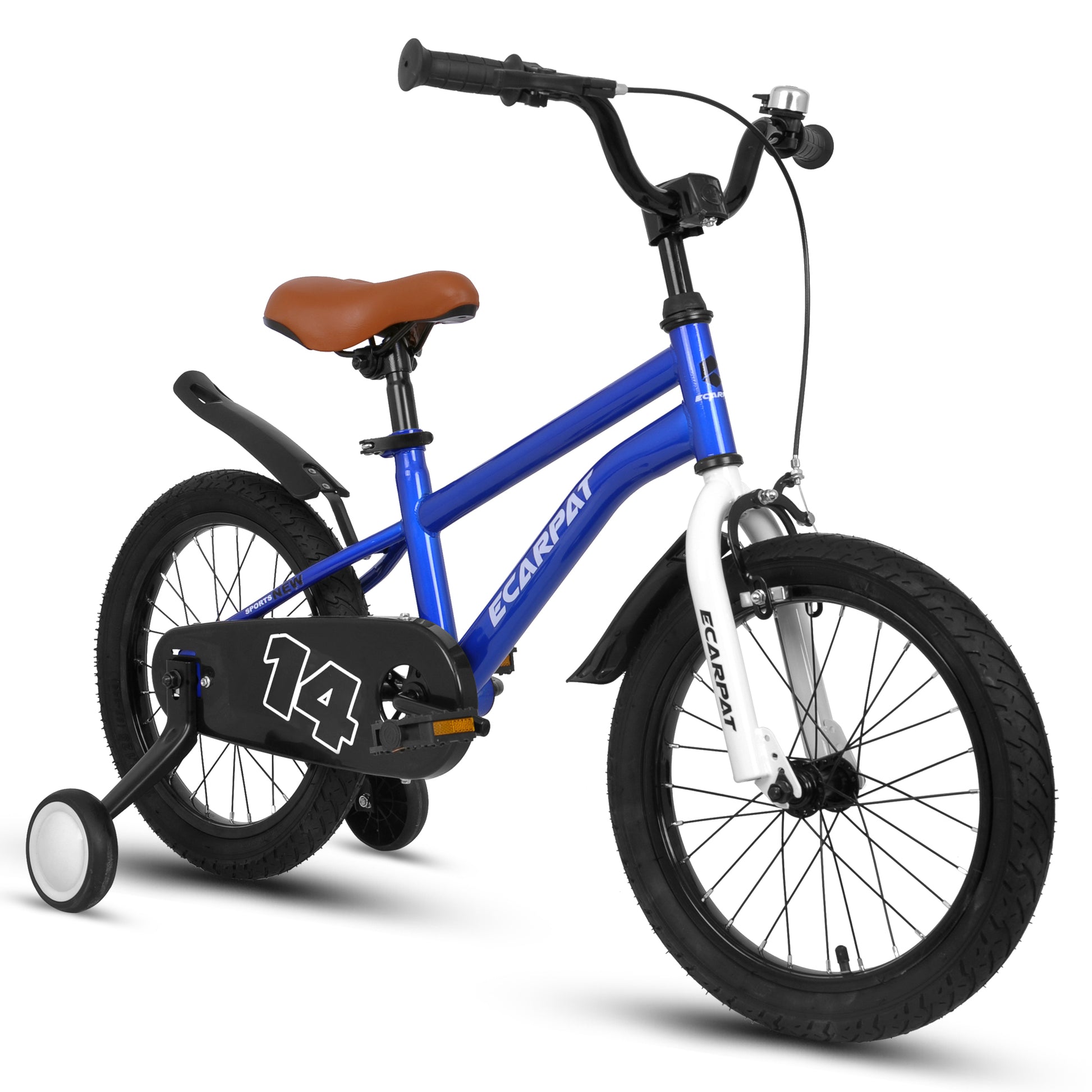 A14114 Kids Bike 14 Inch For Boys & Girls With Training Wheels, Freestyle Kids' Bicycle With Fender. Blue Steel