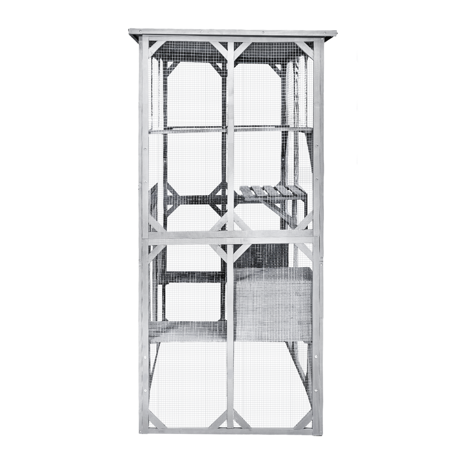 Catio Outdoor Cat Enclosure With Roof 72" Height Cat Wooden House Large Cat Cage With 3 Jumping Platforms And 2 Napping Houses For Cat Activity Grey Grey Outdoor Kennel Wood