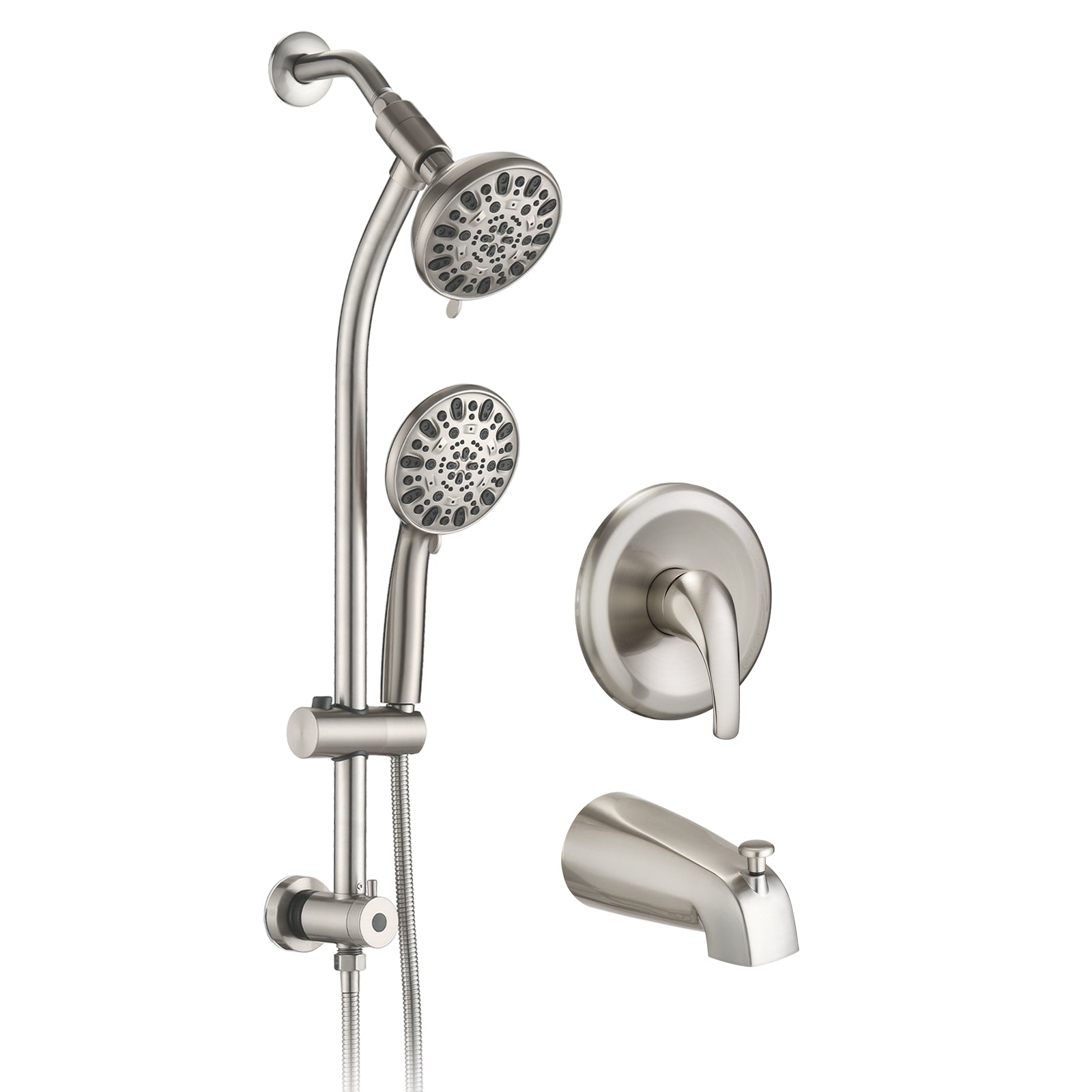 5" Brushed Nickel Rain Showerhead With Handheld Tub Spout 7 Spray Modes And Slide Bar Brushed Nickel Stainless Steel