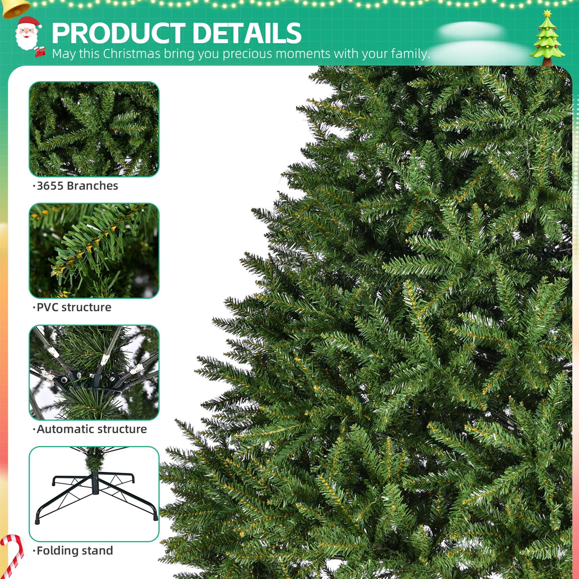 christmas trees with rubber branches 9Ft Artificial Christmas Tree, Premium Unlit Hinged Full Tree With 365