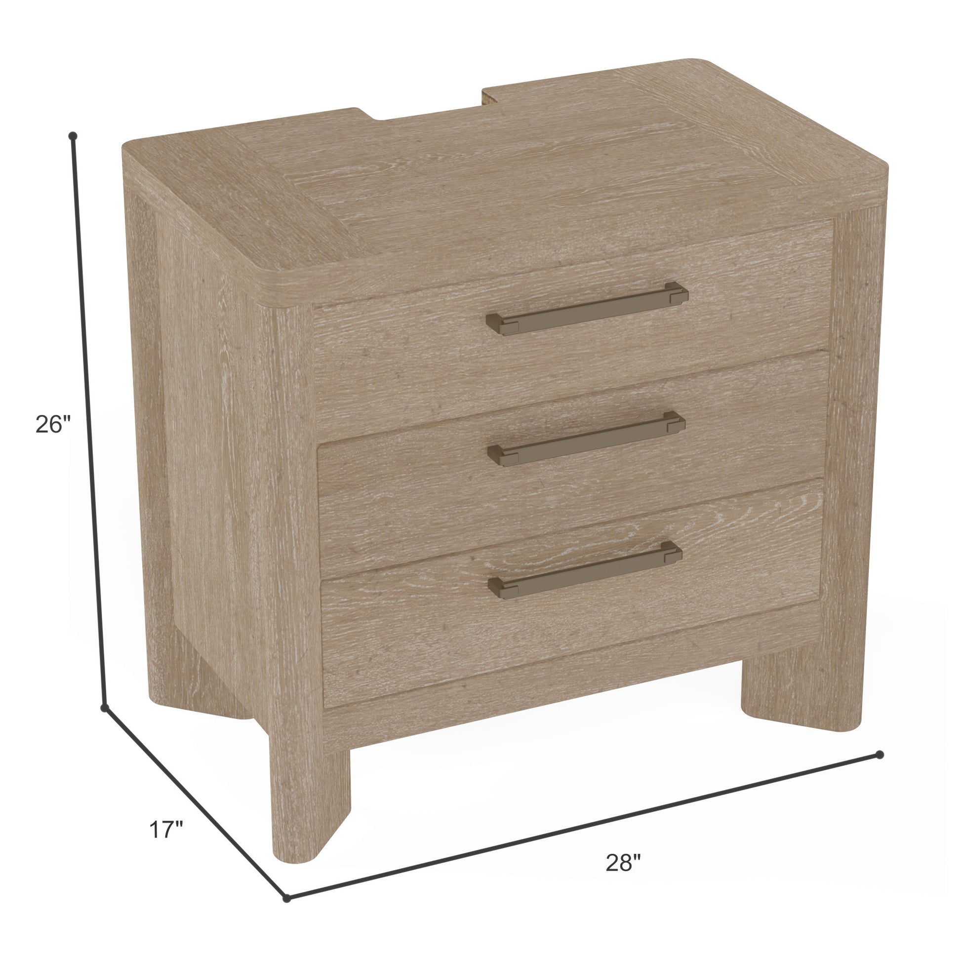 C Tan 3 Drawer Nightstand Tan Solid Wood