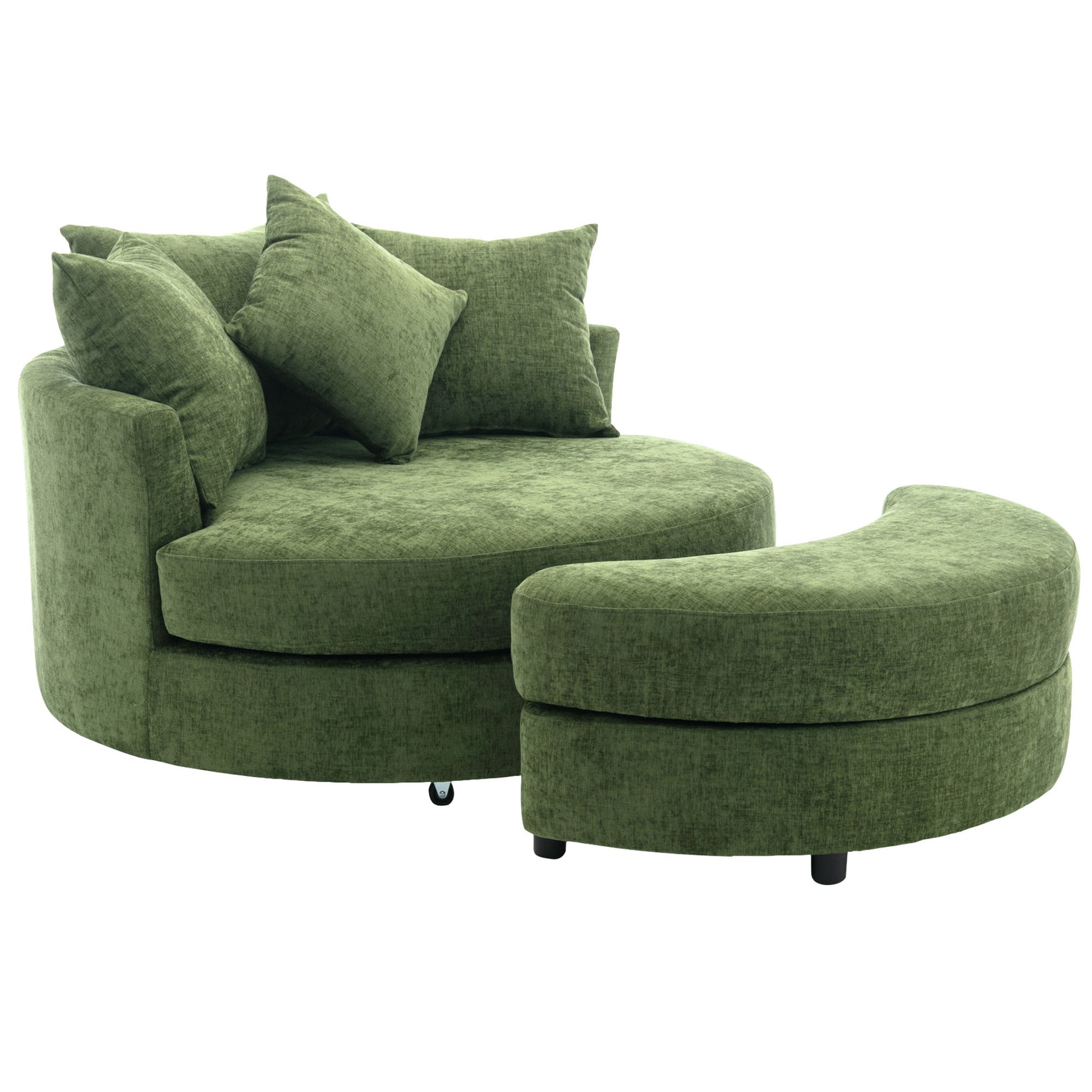 Orisfur. 360 Swivel Accent Barrel Chair With Storage Ottoman & 4 Pillows, Modern Chenille Leisure Chair Round Accent For Living Room, Green Green Foam Chenille