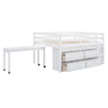 Full Size Loft Bed With Retractable Writing Desk And 4 Drawers, Wooden Loft Bed With Lateral Portable Desk And Shelves, White Full White Solid Wood Mdf