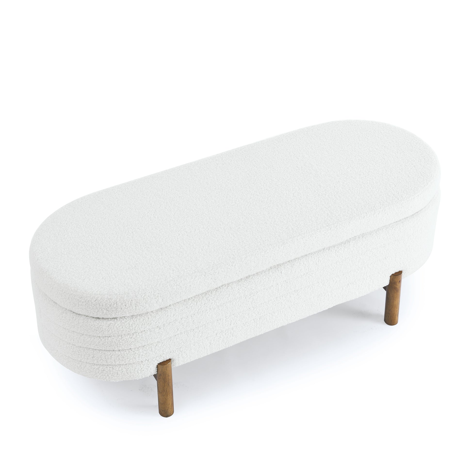 Ottoman Oval Storage Bench,Rubber Wood Leg,Beige 46."X17.7"X10.8" Beige Foam