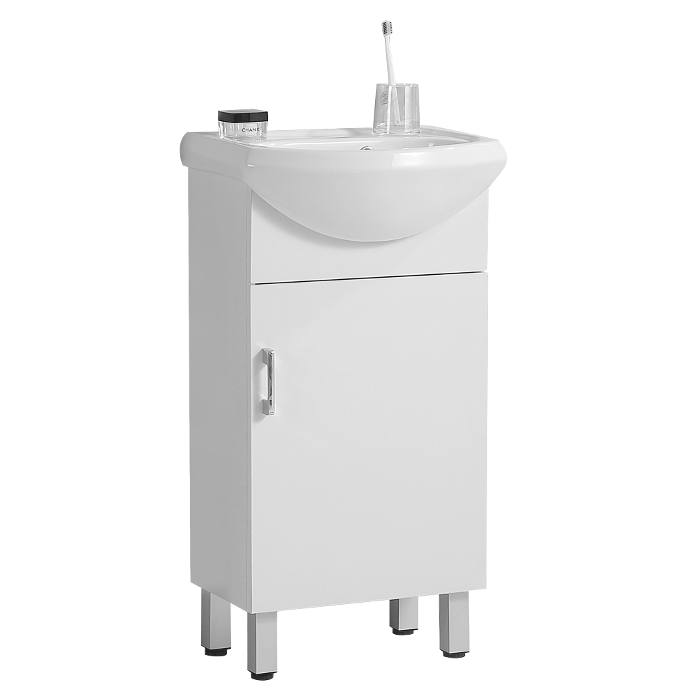 18 Inch Mini Bathroom Cabinet With Ceramic Sink White White Solid Wood