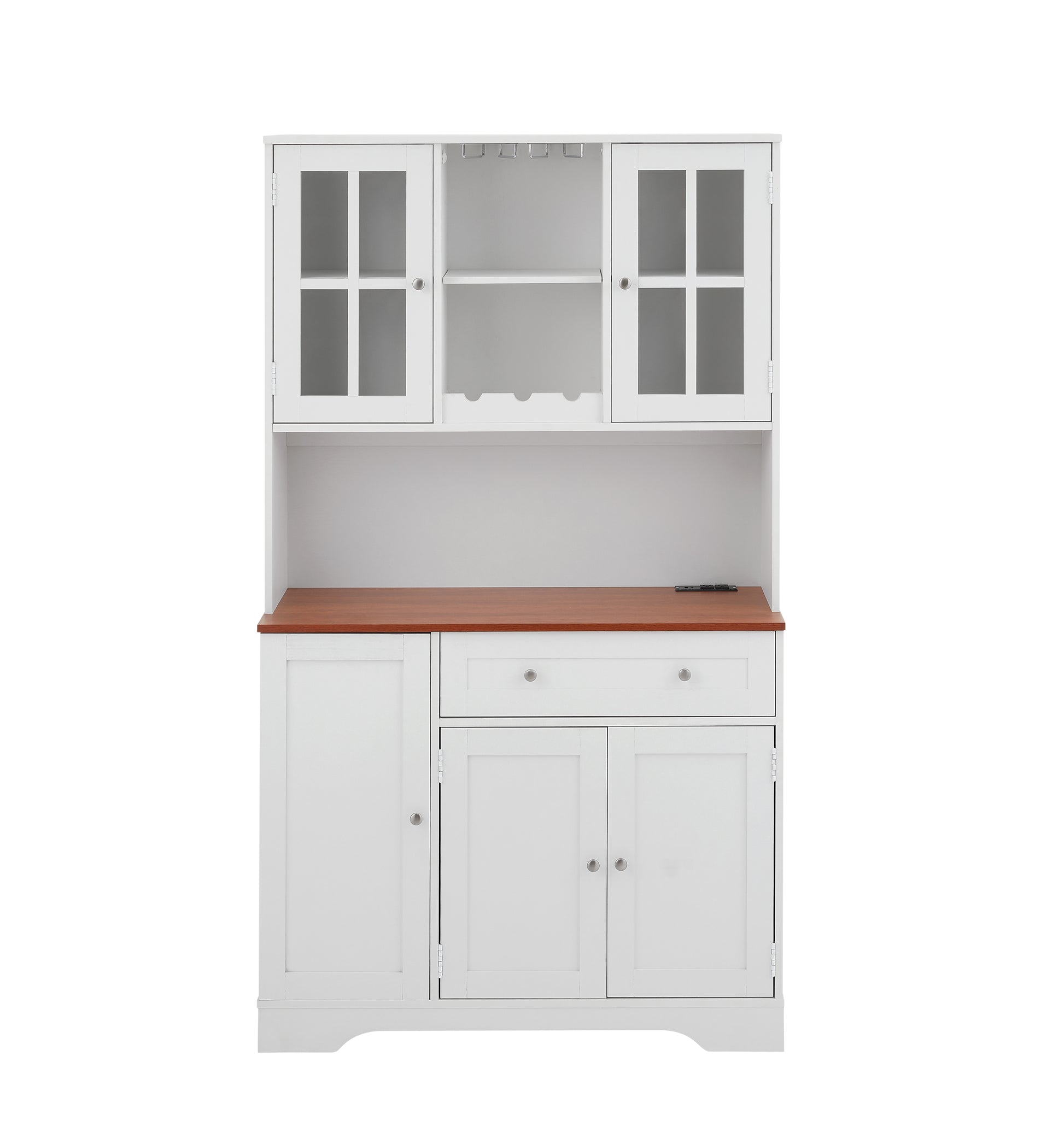 Kitchen Pantry Storage Cabinet, Modern Buffet Cabinet With Hutch, Tall Kitchen Hutch Cabinet With Microwave Stand, Food Pantry Cabinet For Dining Room, White, 39''W X 15.7''D X 68''H. White Particle Board