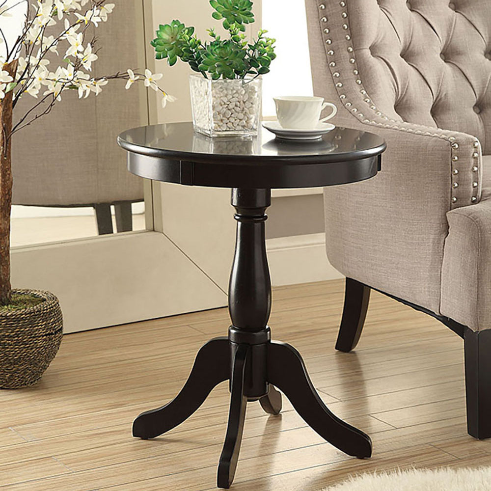 Black Side Table With Turned Pedestal Black Primary Living Space Traditional Round Wood