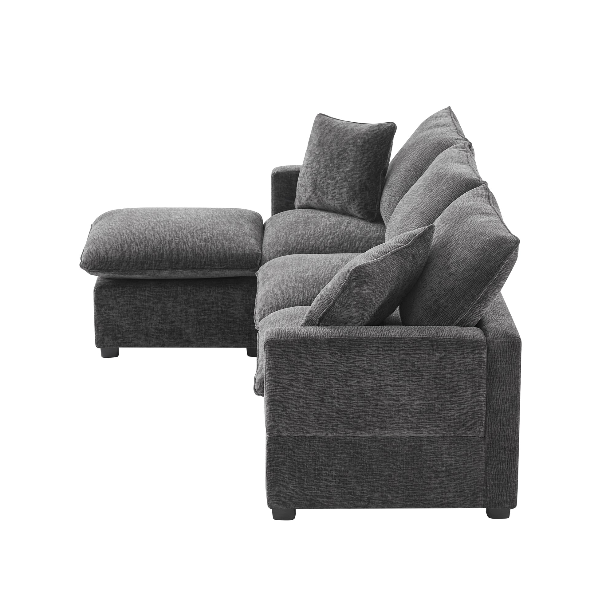 84*57" Modern Modular Sofa, 4 Seat Chenille Sectional Couch Set With 2 Pillows Included, Freely Combinable Indoor Funiture For Living Room, Apartment, Office, 2 Colors Black Grey Chenille 4 Seat