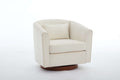 Swivel Accent Chair For Living Room, Sofa Chairs With Wood Base Side, Comfy Swivel Accent Chair With Wide Upholstered, For Living Room White Foam Chenille