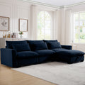 Corduroy Sectional Sofa, L Shaped Couch With Storage Footstool And 3 Pillow, Sectional Couch For Living Room Apartment, Bule Blue Corduroy 3 Seat