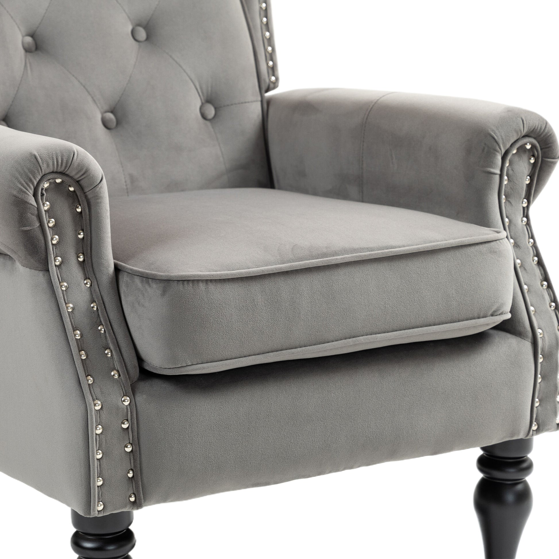 Coolmore Wood Frame Armchair, Modern Accent Chair Lounge Chair With Sturdy Wood Legs For Living Room Bedroom Dark Gray Dark Gray Foam Velvet