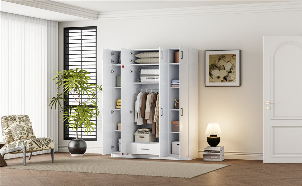 4 Door Wardrobe With 1 Drawer And Top Cabinetwhite White White Bedroom Contemporary Particle Board