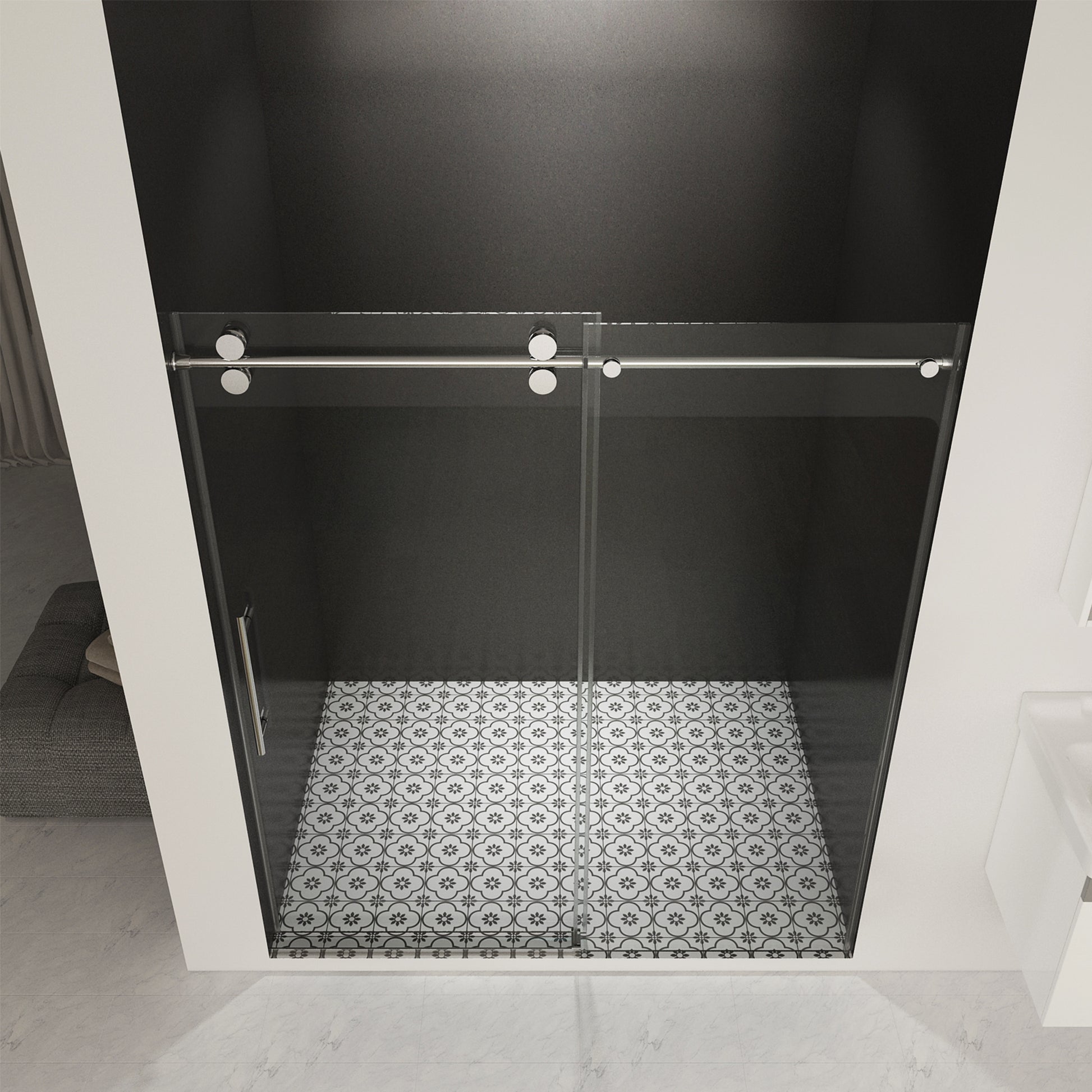 56" 60"W X 76"H Frameless , Sliding , With Premium 3 8" 10Mm Thick Tempered Glass Shower Enclosure ,Double Side Easy Clean Coat,Chrom Finished With Buffer Chrome Bathroom American Design Stainless Steel